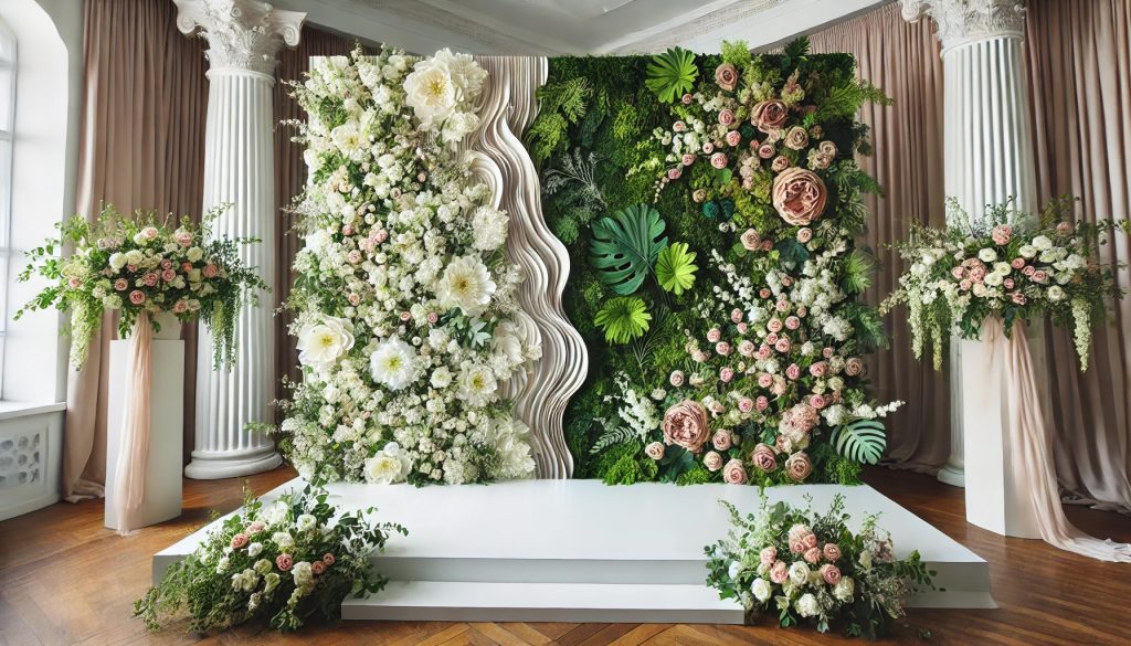 White and Green Statement Floral Backdrop from Sweet Pea's and Teas Floral Company